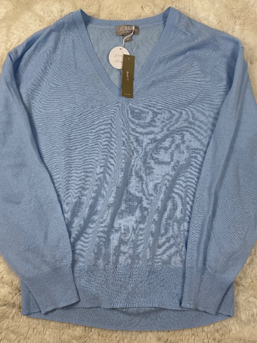 J. Crew NWT 100% Cashmere Oversized Featherweight V-Neck Sweater Blue Small
